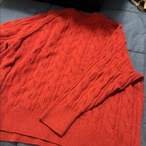 aerie Red Cable Knit Crewneck Sweater